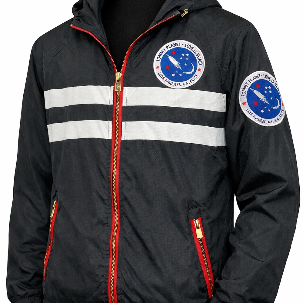 Tommy Wiseau American Rebel Windbreaker Jacket Mens Medium Black Hooded Cult...